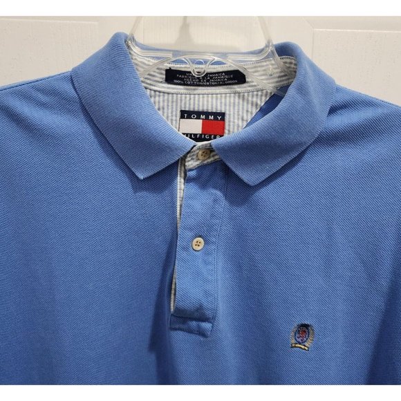 VTG Tommy Hilfiger Light Blue Short Sleeve Polo Shirt 100% Cotton Size Large - Picture 2 of 9